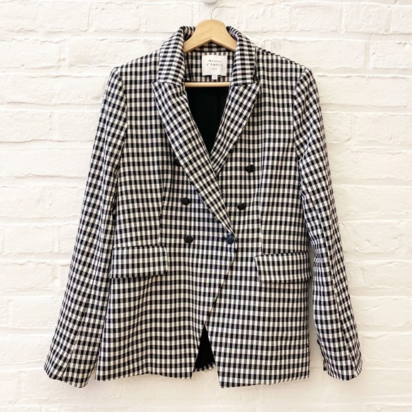 Maison d'Amelie || Gingham Blazer Double Breasted Jacket Plaid Checkered Black M - Picture 1 of 7